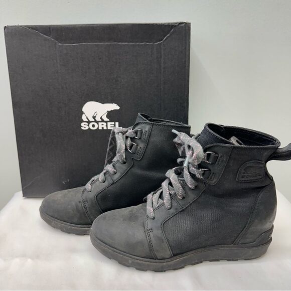 Sorel Shoes - Sorel Evie II black lace up booties boots women's 8.5 leather and canvas